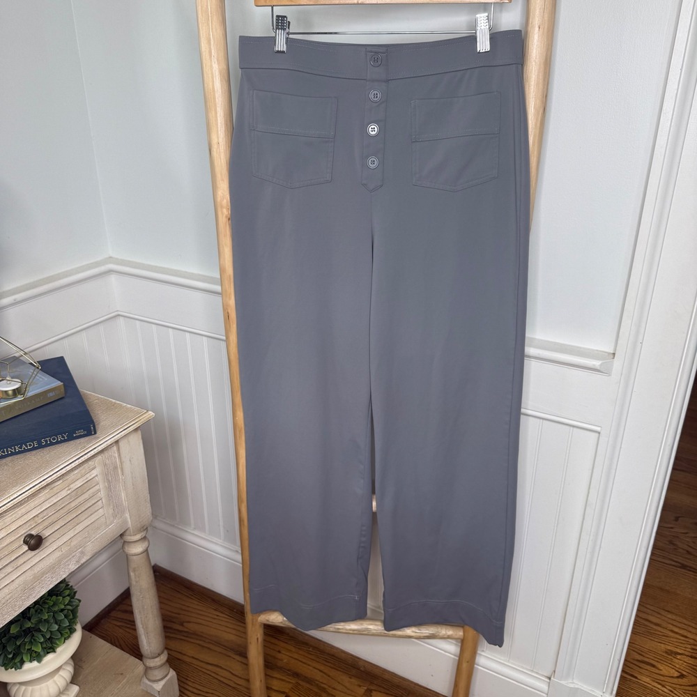 Halara Grey Wide Leg High Waisted Button Fly Stretch Trousers Pants Womens L